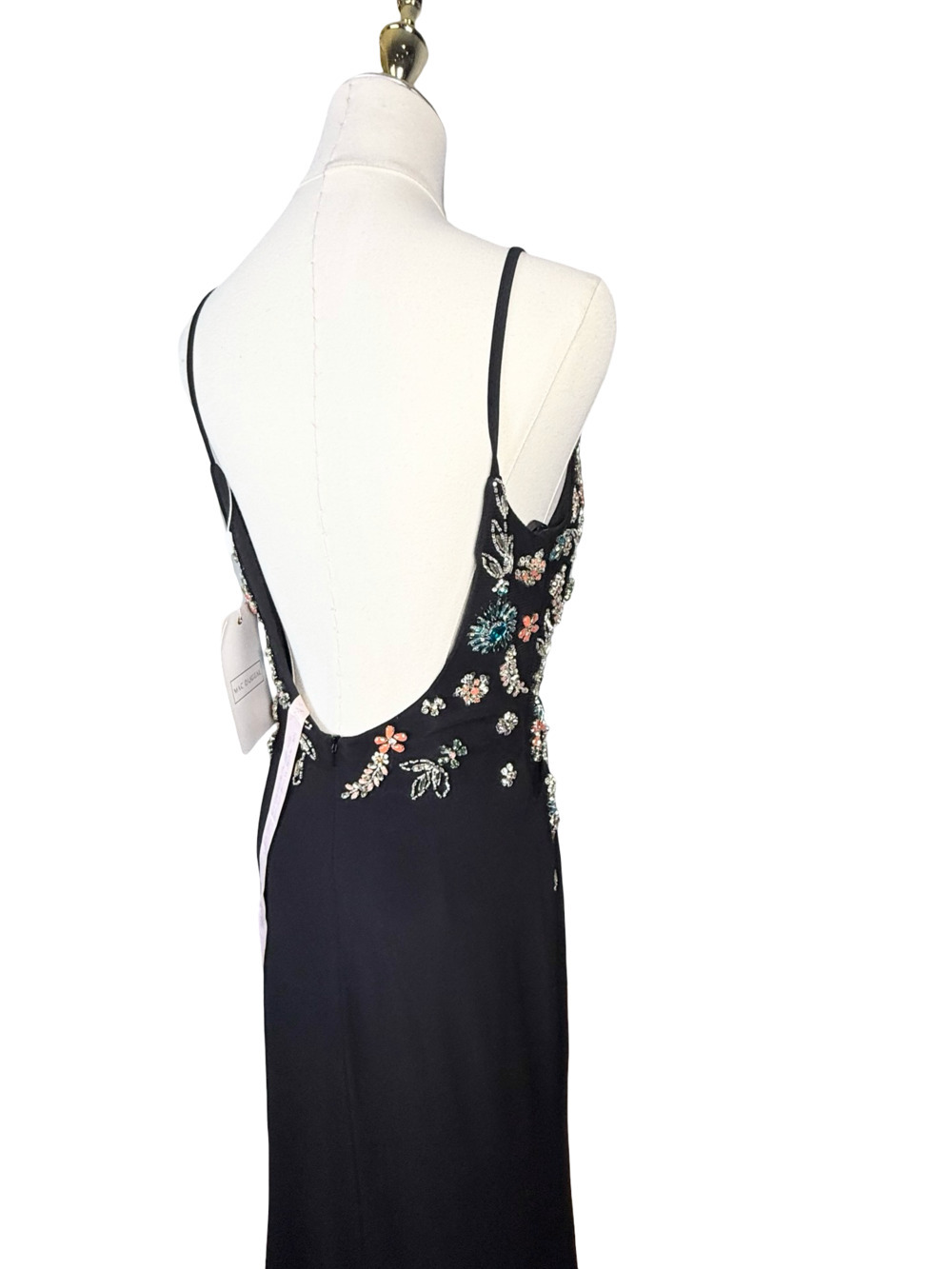 Mac Duggal 42006 Black V-Neck Beaded Floral Cami Gown - Picture 10 of 14